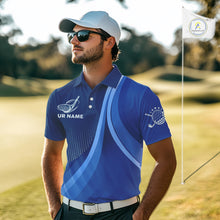 Load image into Gallery viewer, Mens golf polo shirts custom name Blue golf shirt, tournament golf tops for mens, golf gift NQS10223