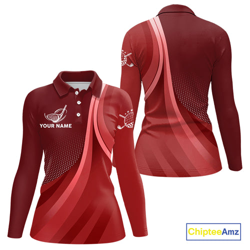 Womens golf polo shirts custom name Red golf shirt, tournament golf tops for ladies NQS10224