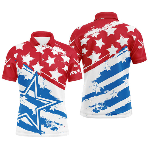 Red White and Blue American flag Mens golf polo shirts custom patriotic men's golf apparel NQS8633