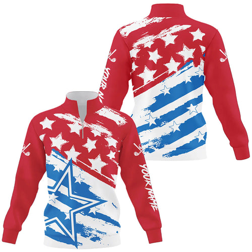 Red White and Blue American flag Quarter zip golf sweatshirt custom patriotic golf sweater apparel NQS8633