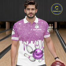 Load image into Gallery viewer, Pink glitter Bowling Shirts For Men Custom team bowling jerseys, Personalized bowling uniform NQS10813