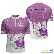 Load image into Gallery viewer, Pink glitter Bowling Shirts For Men Custom team bowling jerseys, Personalized bowling uniform NQS10813