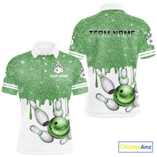 Load image into Gallery viewer, Green glitter Bowling Shirts For Men Custom team bowling jerseys, Personalized bowling uniform NQS10814