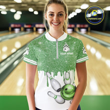 Load image into Gallery viewer, Green glitter Bowling Shirts For Women Custom team bowling jerseys, Personalized bowling uniform NQS10814