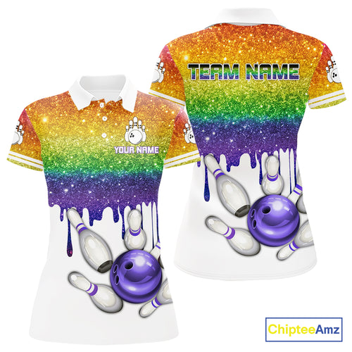 Rainbow glitter Bowling Shirts For Women Custom team bowling jerseys, Personalized bowling uniform NQS10815