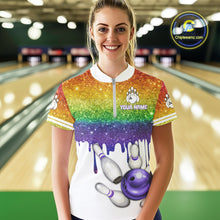 Load image into Gallery viewer, Rainbow glitter Bowling Shirts For Women Custom team bowling jerseys, Personalized bowling uniform NQS10815