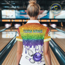 Load image into Gallery viewer, Rainbow glitter Bowling Shirts For Women Custom team bowling jerseys, Personalized bowling uniform NQS10815