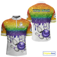 Load image into Gallery viewer, Rainbow glitter Bowling Shirts For Men Custom team bowling jerseys, Personalized bowling uniform NQS10815