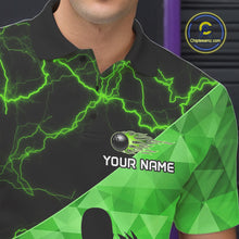Load image into Gallery viewer, Green Thunder Lightning Bowling Polo, Quarter Zip Shirts For Men Custom Team Bowling Outfit NQS10821