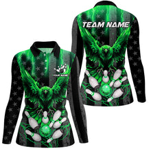 Load image into Gallery viewer, Black American flag Women bowling shirts Custom Green lightning thunder Eagle Bowling Team Jerseys NQS8882