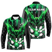 Load image into Gallery viewer, Black American flag Mens bowling shirts Custom Green lightning thunder Eagle Bowling Team Jerseys NQS8882