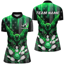 Load image into Gallery viewer, Black American flag Women bowling shirts Custom Green lightning thunder Eagle Bowling Team Jerseys NQS8882