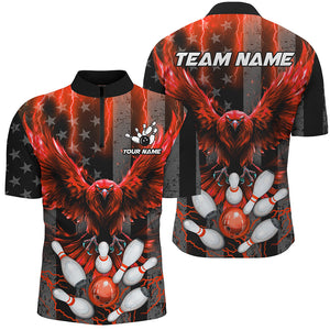 Black American flag Mens bowling shirts Custom Red lightning thunder Eagle Bowling Team Jerseys NQS8883