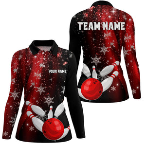 Red and Black Snowflake Christmas Bowling Shirts For Women Custom Bowling Team Jerseys Bowlers Outfit NQS8886