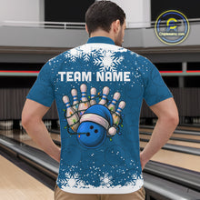 Load image into Gallery viewer, Blue Christmas Bowling snowflake Men&#39;s Bowling Polo, Quarter Zip shirts Custom Xmas Bowling Outfits NQS10995