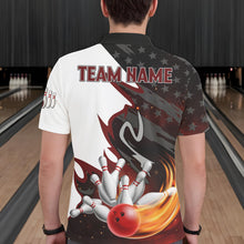 Load image into Gallery viewer, Black and White American flag Bowling jersey Custom Patriotic Bowling Polo, 1/4 Zip Shirts For Men NQS10999