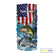 Load image into Gallery viewer, American Flag Largemouth Bass Fishing blue sea camo custom long sleeves performance fishing shirts NQS11190