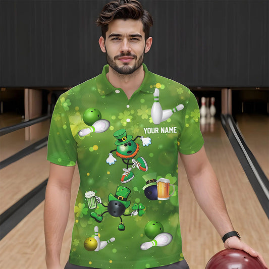 Funny Green shamrock Lucky Bowling Shirts for Men Custom St Patrick Day Team bowling jerseys NQS9325