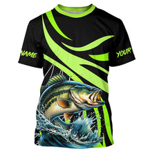 Load image into Gallery viewer, Personalized Largemouth Bass Long Sleeve Fishing Shirts, Bass Tournament Fishing Jerseys | Green NQS7421