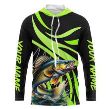 Load image into Gallery viewer, Personalized Walleye Long Sleeve Fishing Shirts, Walleye Tournament Fishing Jerseys | Green NQS7424