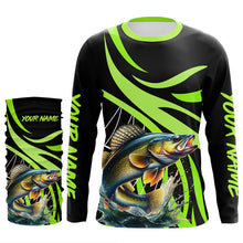 Load image into Gallery viewer, Personalized Walleye Long Sleeve Fishing Shirts, Walleye Tournament Fishing Jerseys | Green NQS7424