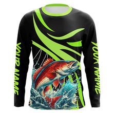 Load image into Gallery viewer, Personalized Redfish puppy Long Sleeve Fishing Shirts, Red drum Tournament Fishing Jerseys | Green NQS7425