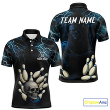 Load image into Gallery viewer, Blue Thunder Lightning Skull Reaper Bowling Polo, 1/4 Zip Shirts For Men Custom team bowling jerseys NQS9849