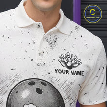 Load image into Gallery viewer, Black and White Grunge Skull Bowling Polo, 1/4 Zip Shirts For Men Custom Skull team bowling jerseys NQS9854