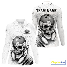 Load image into Gallery viewer, Black and White Grunge Skull Bowling Polo, 1/4 Zip Shirts For Women Custom Skull team bowling jerseys NQS9854