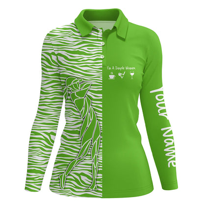 Green Womens golf polo shirt custom I'm a simple women coffee golf wine zebra pattern ladies golf tops NQS5403