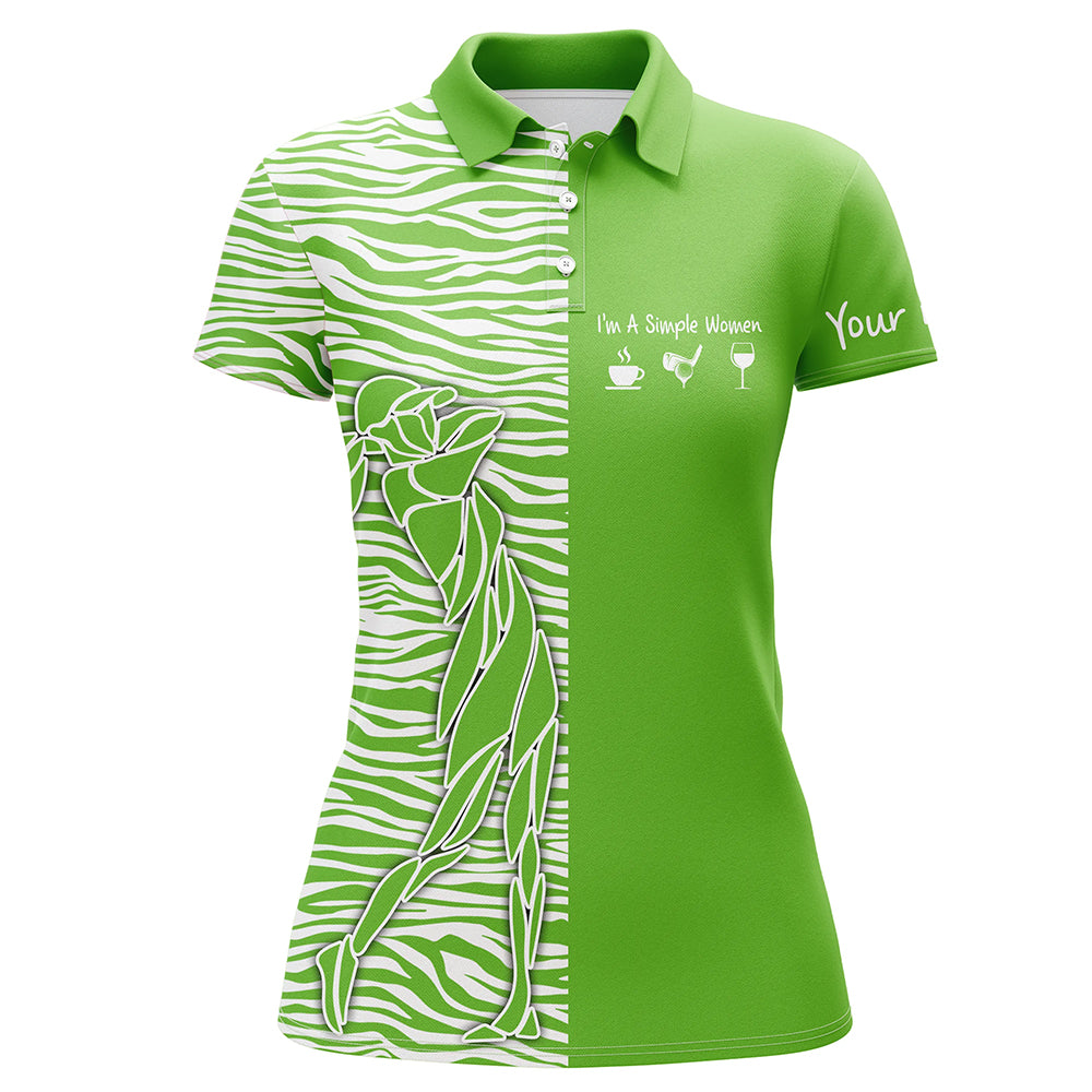 Green Womens golf polo shirt custom I'm a simple women coffee golf wine zebra pattern ladies golf tops NQS5403