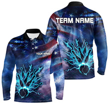 Load image into Gallery viewer, Personalized American flag blue lightning thunder Bowling shirts For Men Custom Team Bowling Jerseys NQS7686