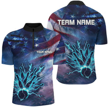 Load image into Gallery viewer, Personalized American flag blue lightning thunder Bowling shirts For Men Custom Team Bowling Jerseys NQS7686