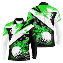 Load image into Gallery viewer, Black and White Mens golf polo shirts custom flame golf ball golf apparel for men, golf gifts | Green NQS8001