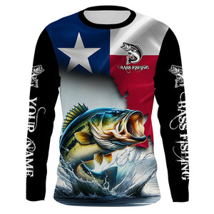 Texas Bass fishing Texas flag, TX fishing Customize Name UV Long Sleeve Fishing Shirts NQS2181