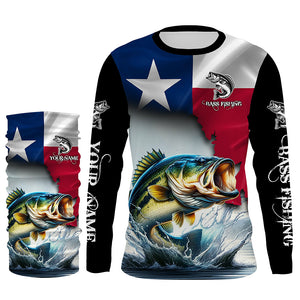 Texas Bass fishing Texas flag, TX fishing Customize Name UV Long Sleeve Fishing Shirts NQS2181