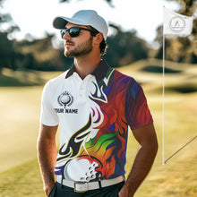 Load image into Gallery viewer, Colorful Rainbow Flame golf ball Mens golf polo shirts custom team golf jerseys, golf attire for men NQS10399