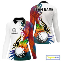 Load image into Gallery viewer, Colorful Rainbow Flame golf ball Women golf polo shirts custom team golf jerseys, laddies golf attire NQS10399