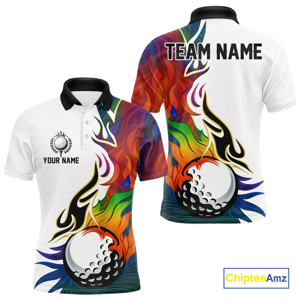 Colorful Rainbow Flame golf ball Mens golf polo shirts custom team golf jerseys, golf attire for men NQS10399