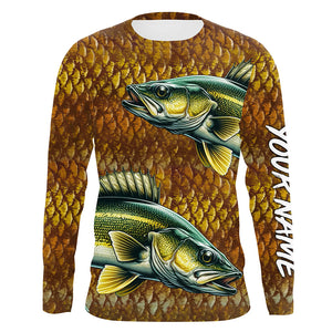 Walleye fishing scales Custom long sleeve Fishing Shirts, personalized freshwater fishing jerseys NQS6800