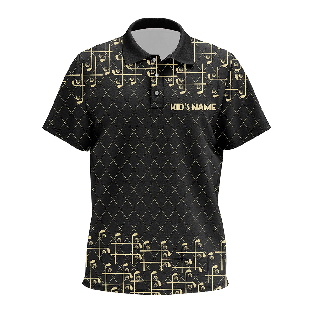Black and Gold argyle pattern golf clubs Kid Golf Polo Shirts Custom Golf attire for Kid NQS9123
