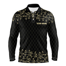 Load image into Gallery viewer, Black and Gold argyle pattern golf clubs Mens Golf Polo Shirts Custom Golf attire for men NQS9123