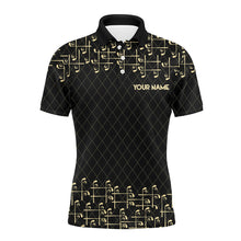 Load image into Gallery viewer, Black and Gold argyle pattern golf clubs Mens Golf Polo Shirts Custom Golf attire for men NQS9123