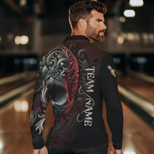 Load image into Gallery viewer, Red and Black Skull Scroll Men Bowling Polo, Quarter Zip Shirts Custom Skull Team bowling Jersey NQS9331