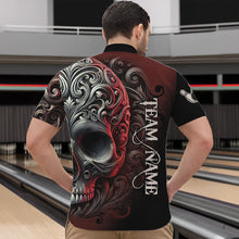 Load image into Gallery viewer, Red and Black Skull Scroll Men Bowling Polo, Quarter Zip Shirts Custom Skull Team bowling Jersey NQS9331