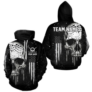 Personalized Black and White American Flag Skull Golf Hoodies, Patriotic Golf Jerseys NQS8602