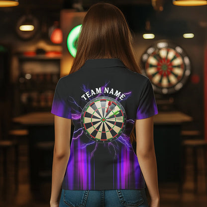 Black and Purple Light Darts Polo, Quarter Zip Shirt For Women Custom Darts Jerseys For Team NQS9334