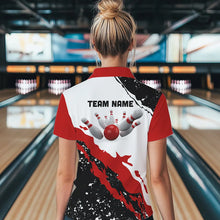 Load image into Gallery viewer, Black and white grunge pattern Bowling shirts for Women Custom Bowling Team league Jerseys | Red NQS9335