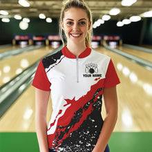 Load image into Gallery viewer, Black and white grunge pattern Bowling shirts for Women Custom Bowling Team league Jerseys | Red NQS9335