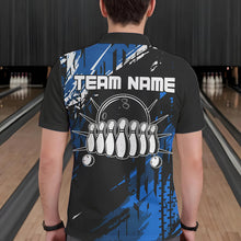 Load image into Gallery viewer, Black and Blue Mens bowling shirts Custom retro bowling ball and pins bowling team league jerseys NQS9474